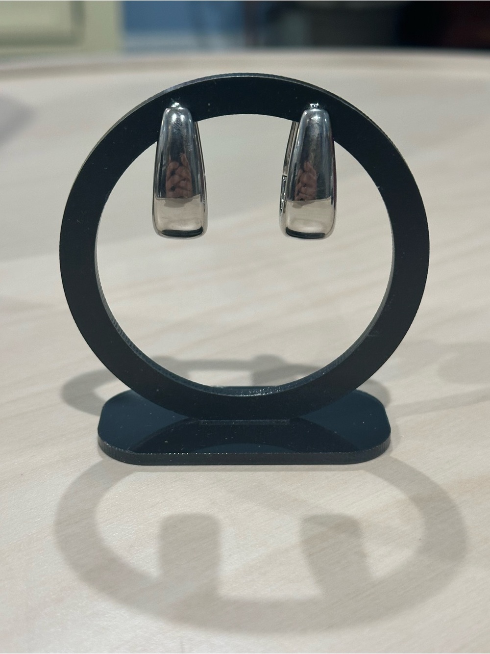 Polished Silver-Tone Chunky Tapered Teardrop Shaped Hoop Earrings